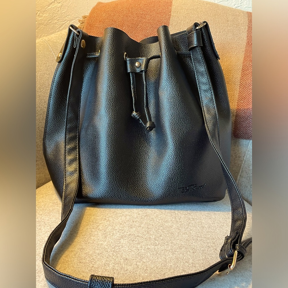 Bella Russo Black Vegan Leather Drawstring Purse